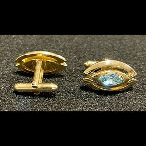 Gold Tone and Aquamarine Cuff Links by Swank